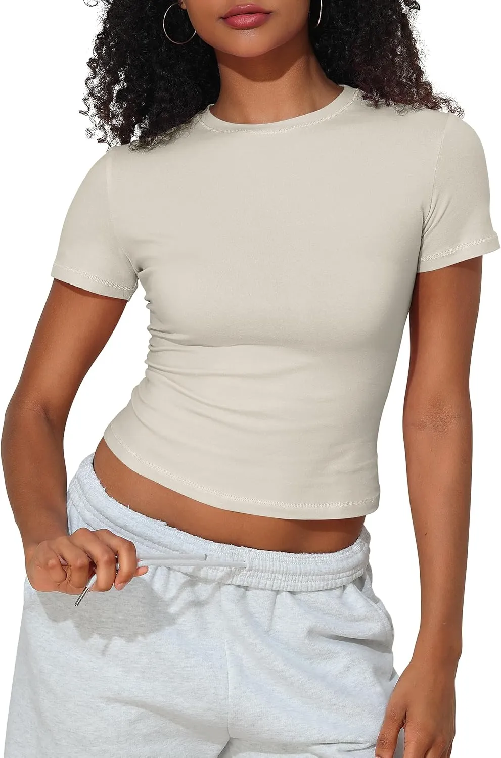 PrettyGuide Women's Crew Neck Short Sleeve Summer Basic Tee Tight Fit Cotton Jersey T Shirt Y2K Going Out Tops