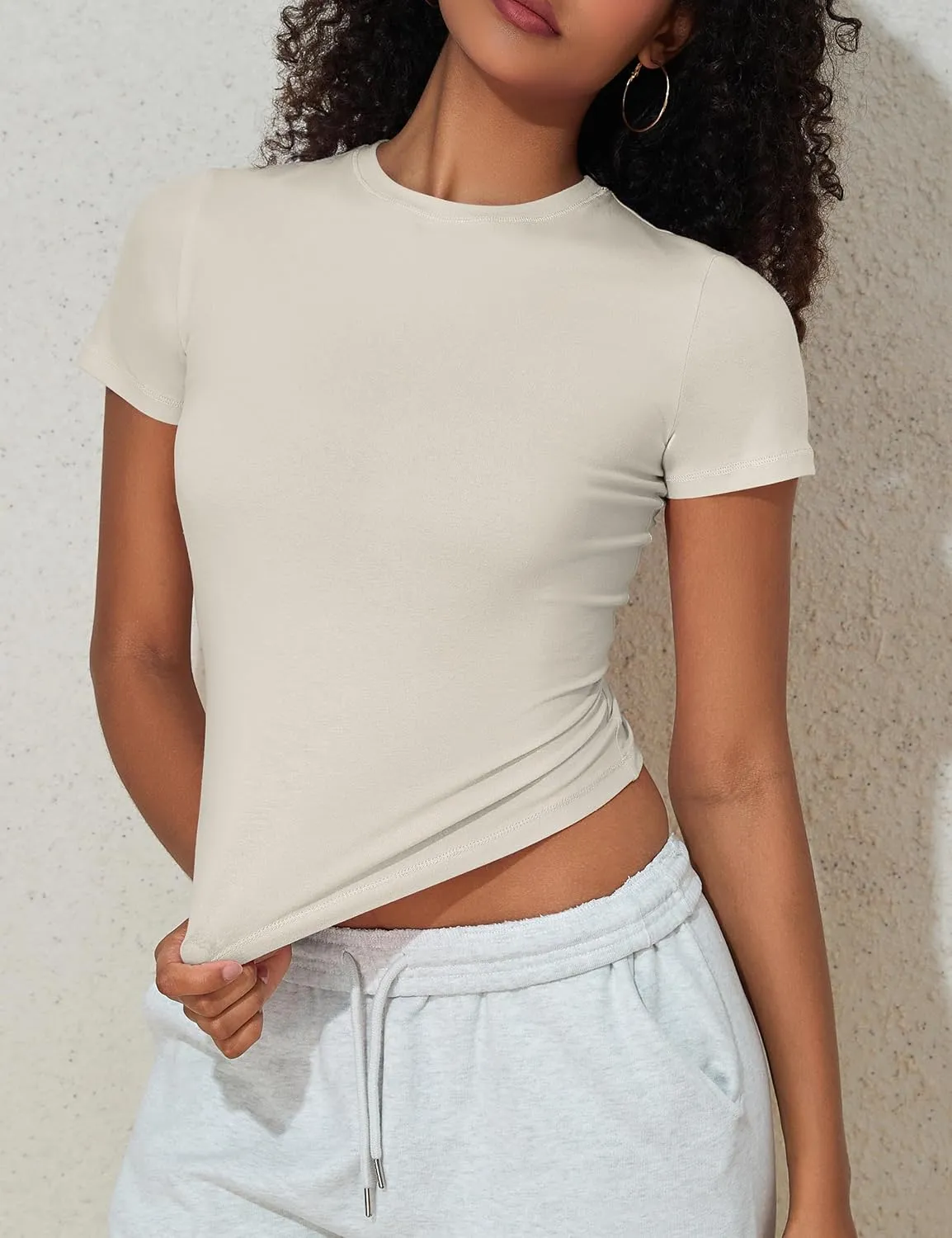 PrettyGuide Women's Crew Neck Short Sleeve Summer Basic Tee Tight Fit Cotton Jersey T Shirt Y2K Going Out Tops