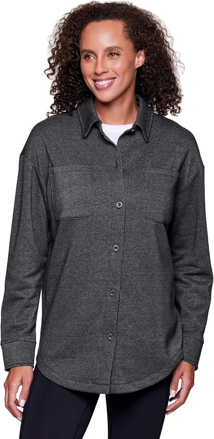 RBX Shirt Jacket for Women- Lightweight Fleece Shacket with Pockets, Fleece Button Down Shirt Cotton Blend Fleece Jacket