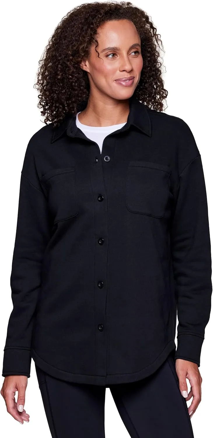RBX Shirt Jacket for Women- Lightweight Fleece Shacket with Pockets, Fleece Button Down Shirt Cotton Blend Fleece Jacket
