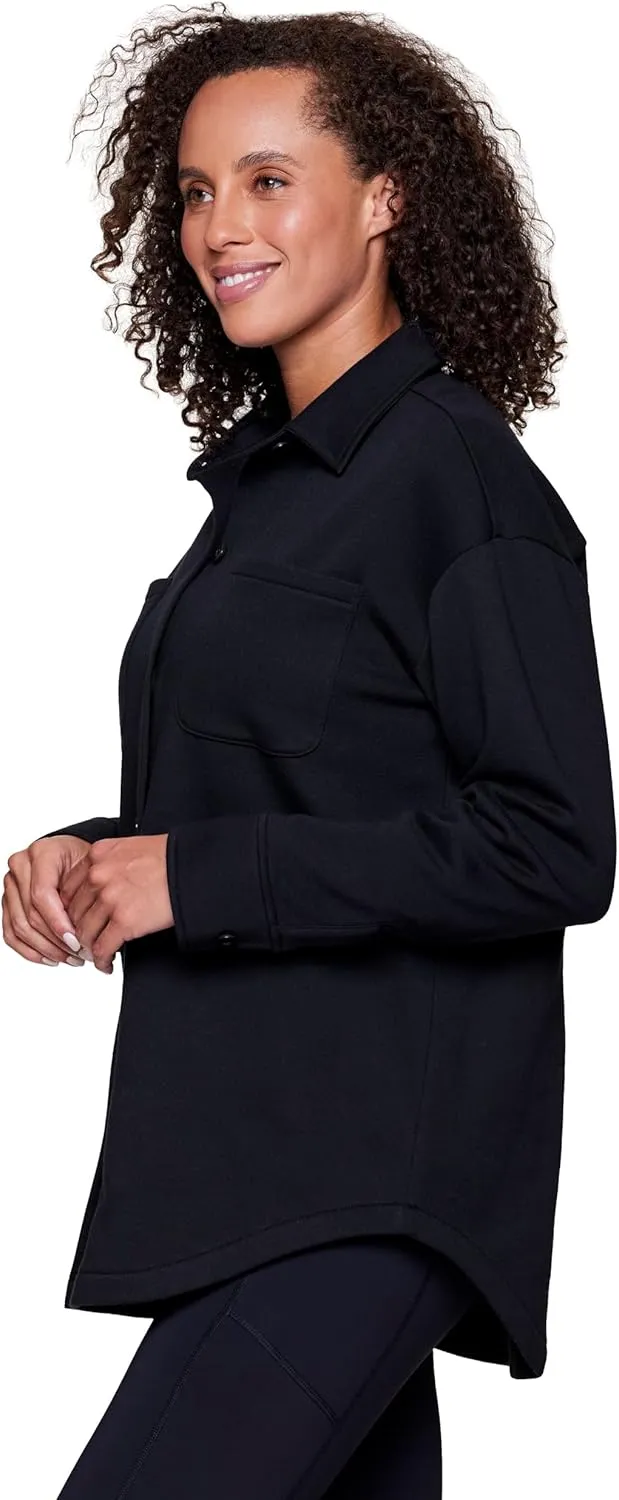 RBX Shirt Jacket for Women- Lightweight Fleece Shacket with Pockets, Fleece Button Down Shirt Cotton Blend Fleece Jacket