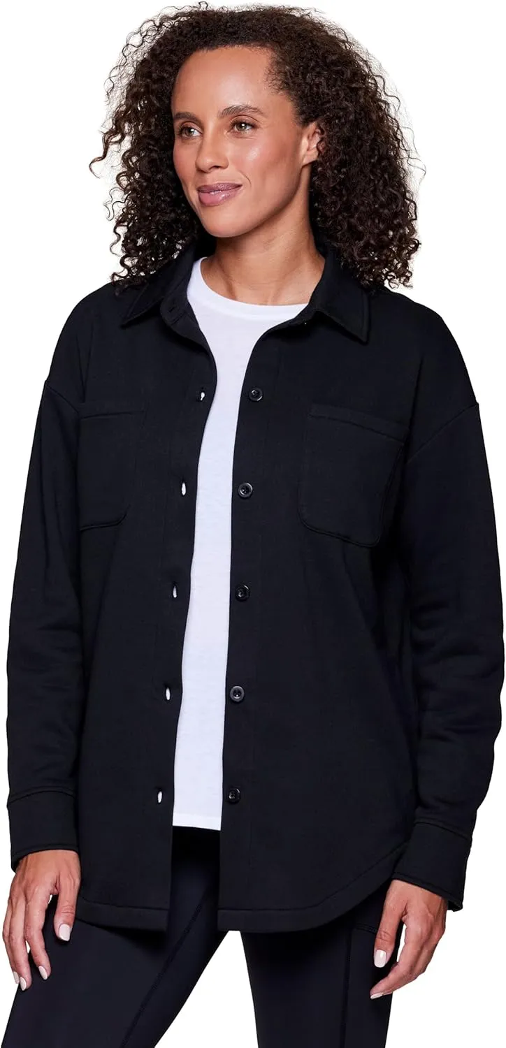 RBX Shirt Jacket for Women- Lightweight Fleece Shacket with Pockets, Fleece Button Down Shirt Cotton Blend Fleece Jacket