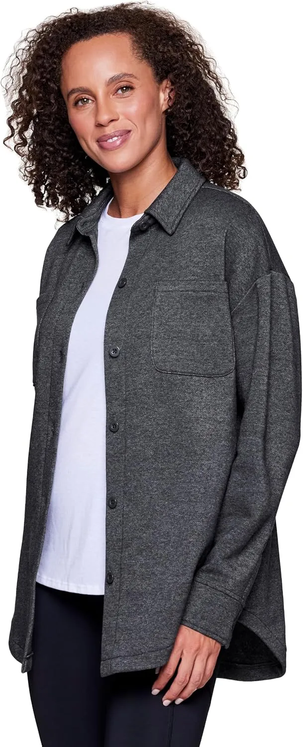 RBX Shirt Jacket for Women- Lightweight Fleece Shacket with Pockets, Fleece Button Down Shirt Cotton Blend Fleece Jacket