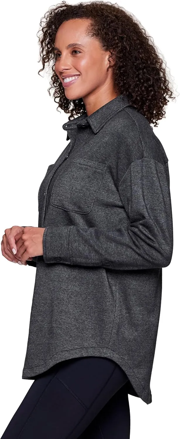 RBX Shirt Jacket for Women- Lightweight Fleece Shacket with Pockets, Fleece Button Down Shirt Cotton Blend Fleece Jacket