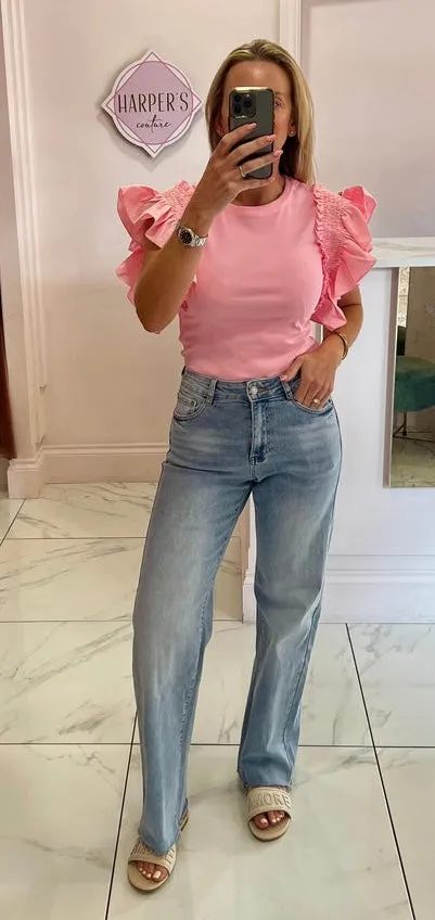 Rosie Pink Ruffle Sleeve Top