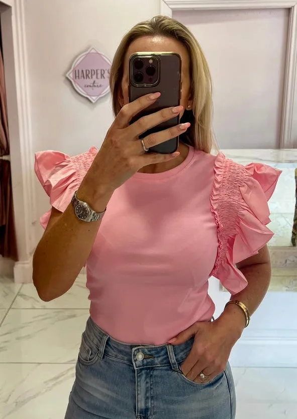 Rosie Pink Ruffle Sleeve Top