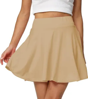 Sinono Basic Stretchy Solid Flared Casual Mini Pleated Skater Skirt