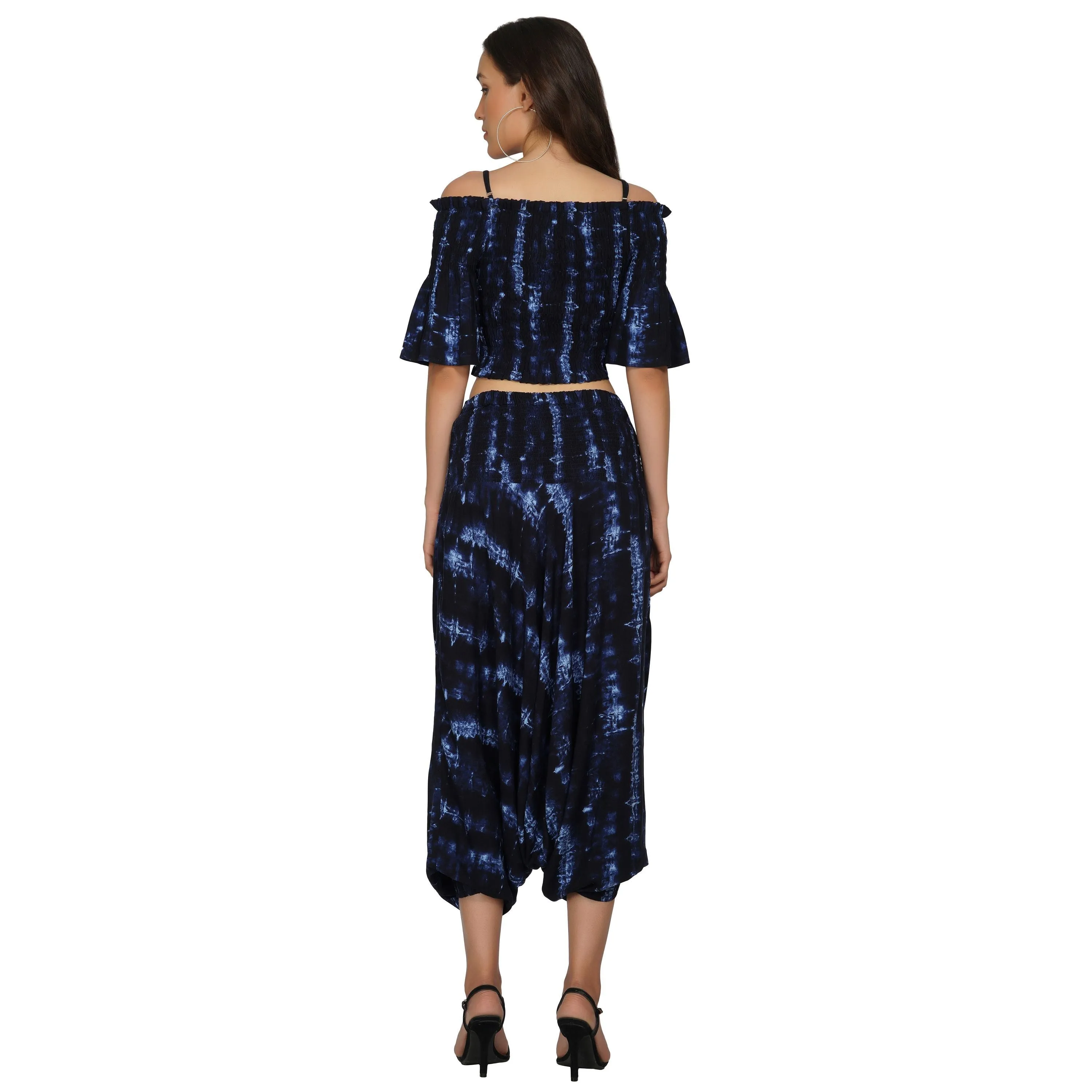 SLAY. Women's Co-ord Set Blue Tie-Dye Crop top & Harem Pants Palazzo