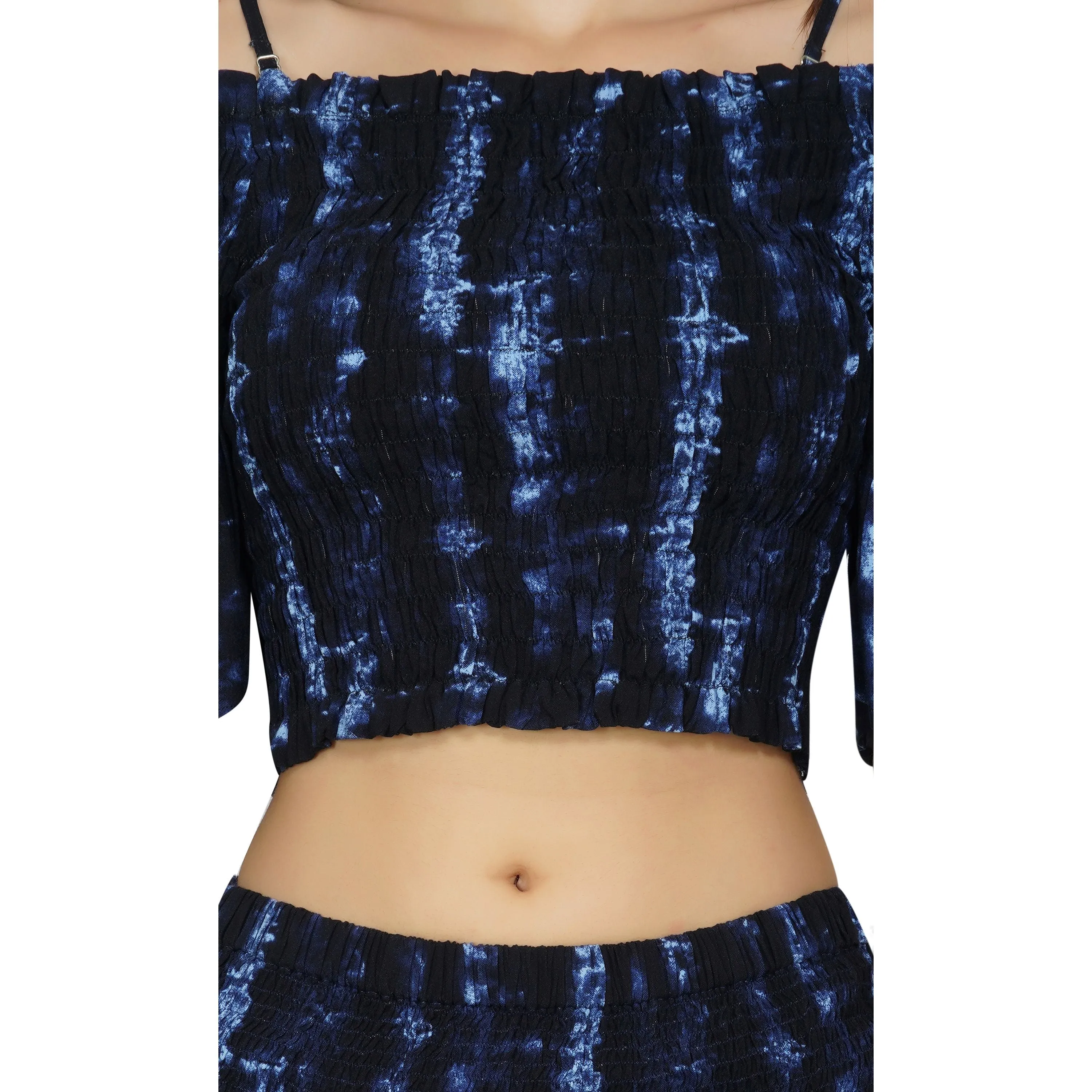 SLAY. Women's Co-ord Set Blue Tie-Dye Crop top & Harem Pants Palazzo