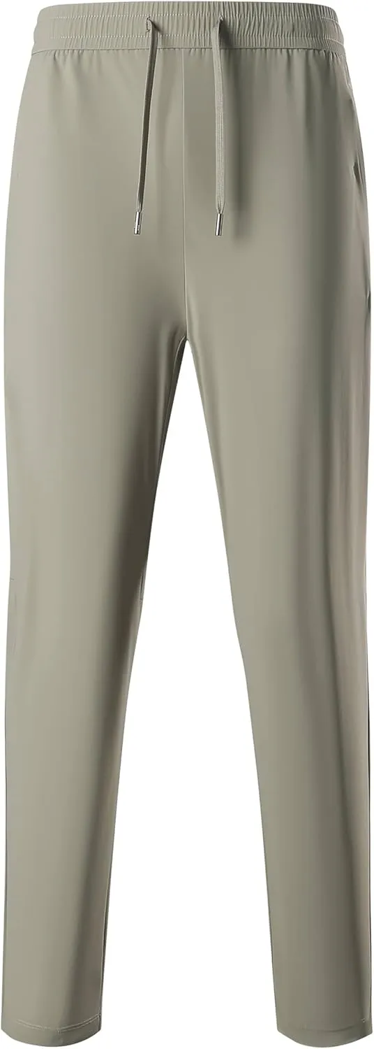 Stretch Athletic Pants for Short Men Quick Dry 27 28 Inch Inseam Cool Touch Straight Fit Joggers Zip Pockets