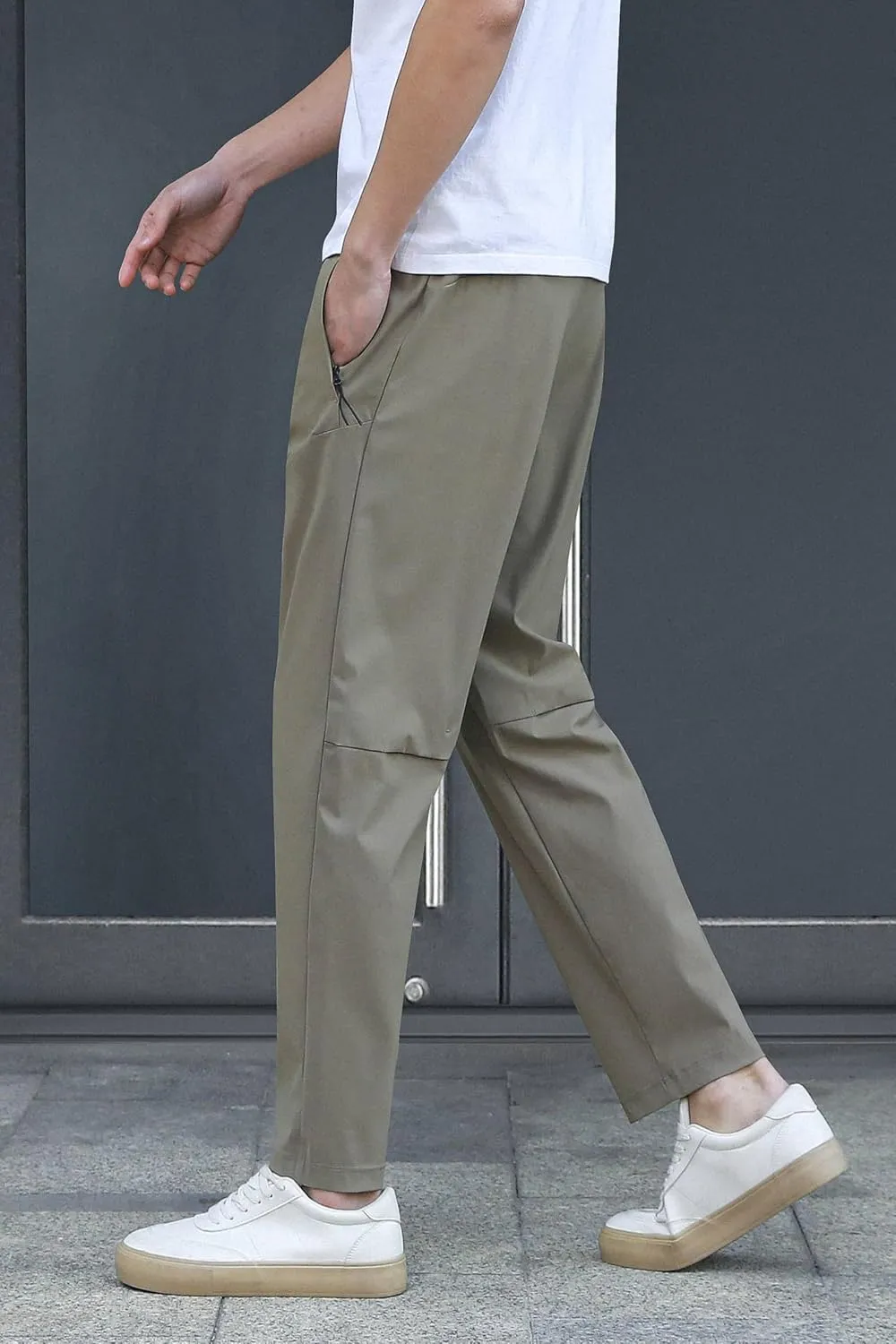 Stretch Athletic Pants for Short Men Quick Dry 27 28 Inch Inseam Cool Touch Straight Fit Joggers Zip Pockets