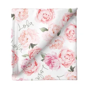 Sugar   Maple Large Stretchy Blanket - Peach Peony Blooms