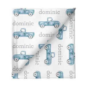 Sugar   Maple Small Stretchy Blanket - Truck Blue