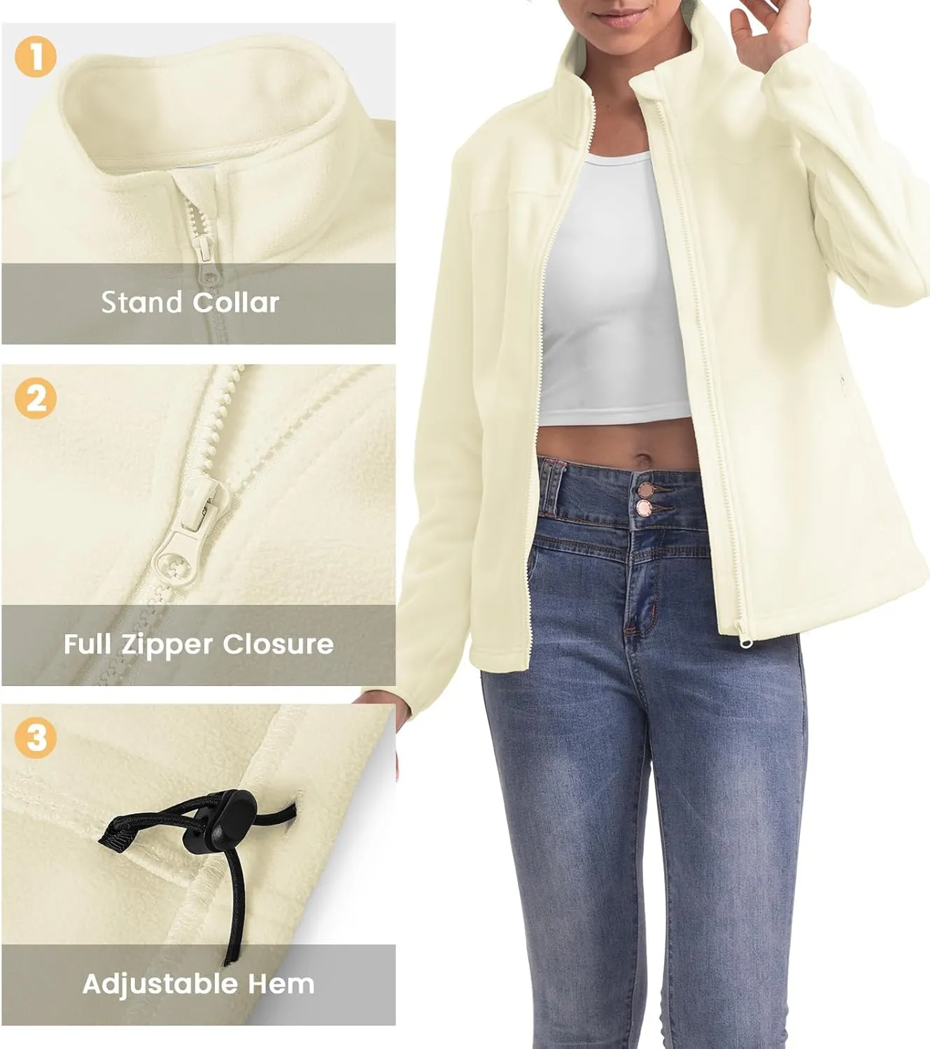 TBMPOY Womens Polar Fleece Jacket Full Zip Lightweight Winter Jackets with 4 Pockets Warm Hiking Outdoor Thermal Coat