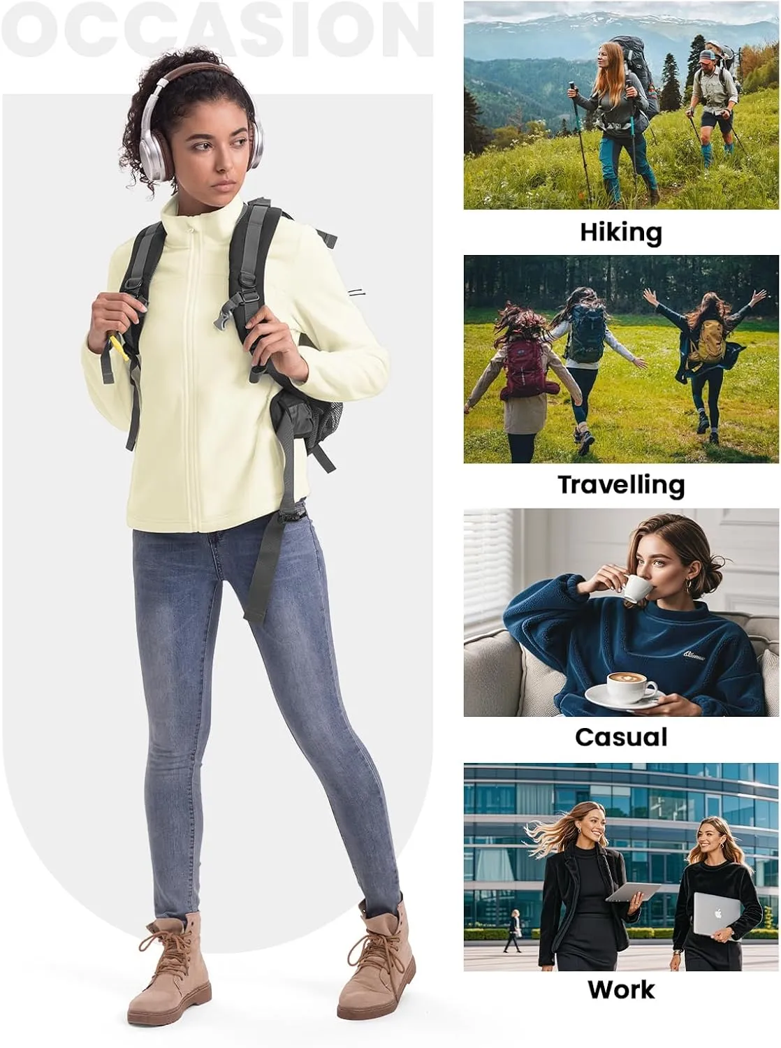 TBMPOY Womens Polar Fleece Jacket Full Zip Lightweight Winter Jackets with 4 Pockets Warm Hiking Outdoor Thermal Coat