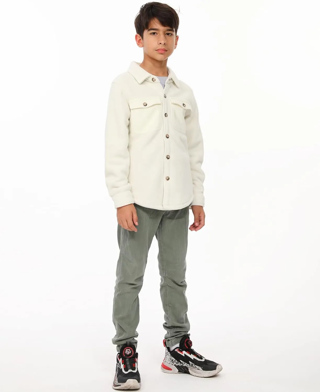 ThCreasa Boys Warm Sherpa Lined Buffalo Plaid Fleece Button Down Shirt Jacket
