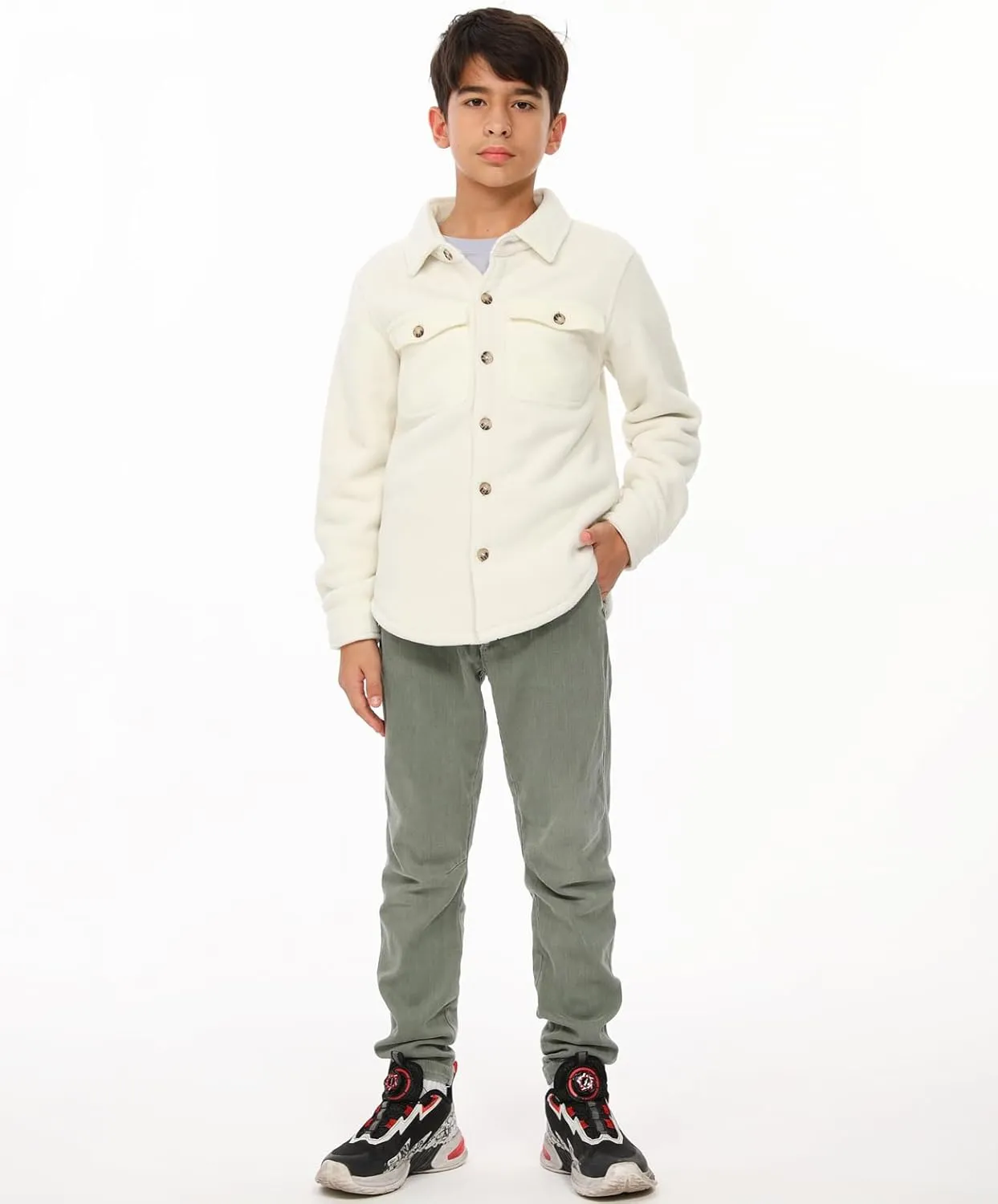 ThCreasa Boys Warm Sherpa Lined Buffalo Plaid Fleece Button Down Shirt Jacket