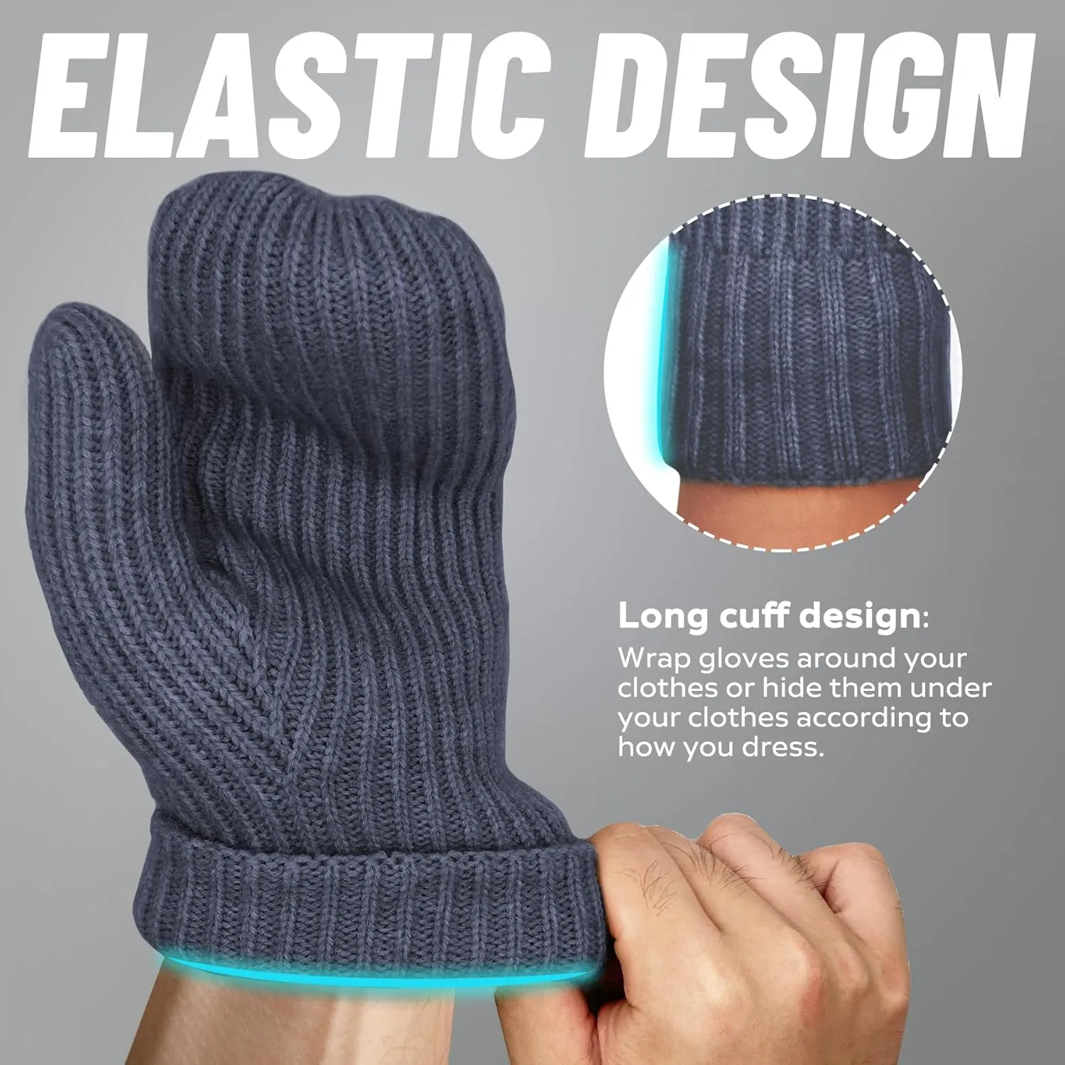 Whiteleopard Men's Winter Gloves Warm Lining Elastic Cuff - Knit Stretchy Cold Weather Warm Knit Thick Gloves Mittens