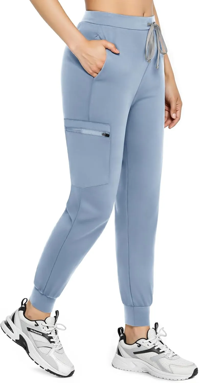 Women's Scrub Pants, Lightweight Soft Stretch Yoga Jogger with Elastic Drawstring Waistband, Mid-Rise Slim Fit Cargo Pants