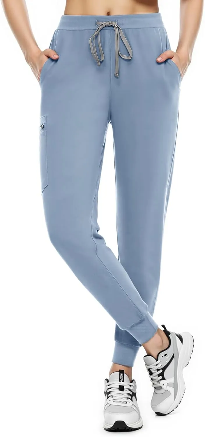 Women's Scrub Pants, Lightweight Soft Stretch Yoga Jogger with Elastic Drawstring Waistband, Mid-Rise Slim Fit Cargo Pants