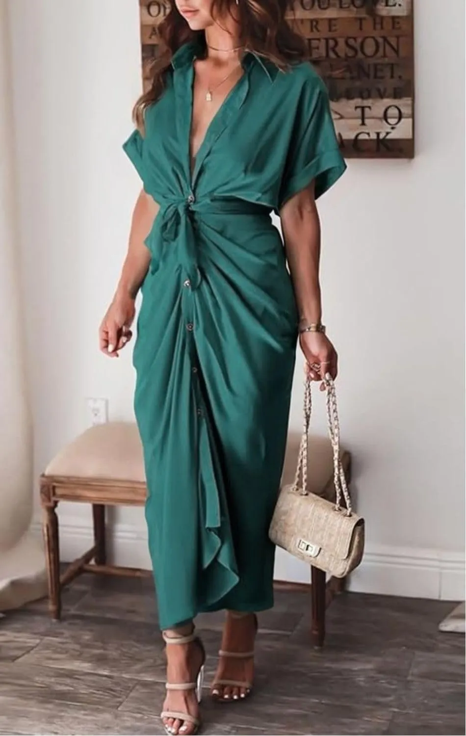 Women's Swing Classic Cute Maxi Ruched Breathable Shirt Dresses Bownot Slim Fitted Dress