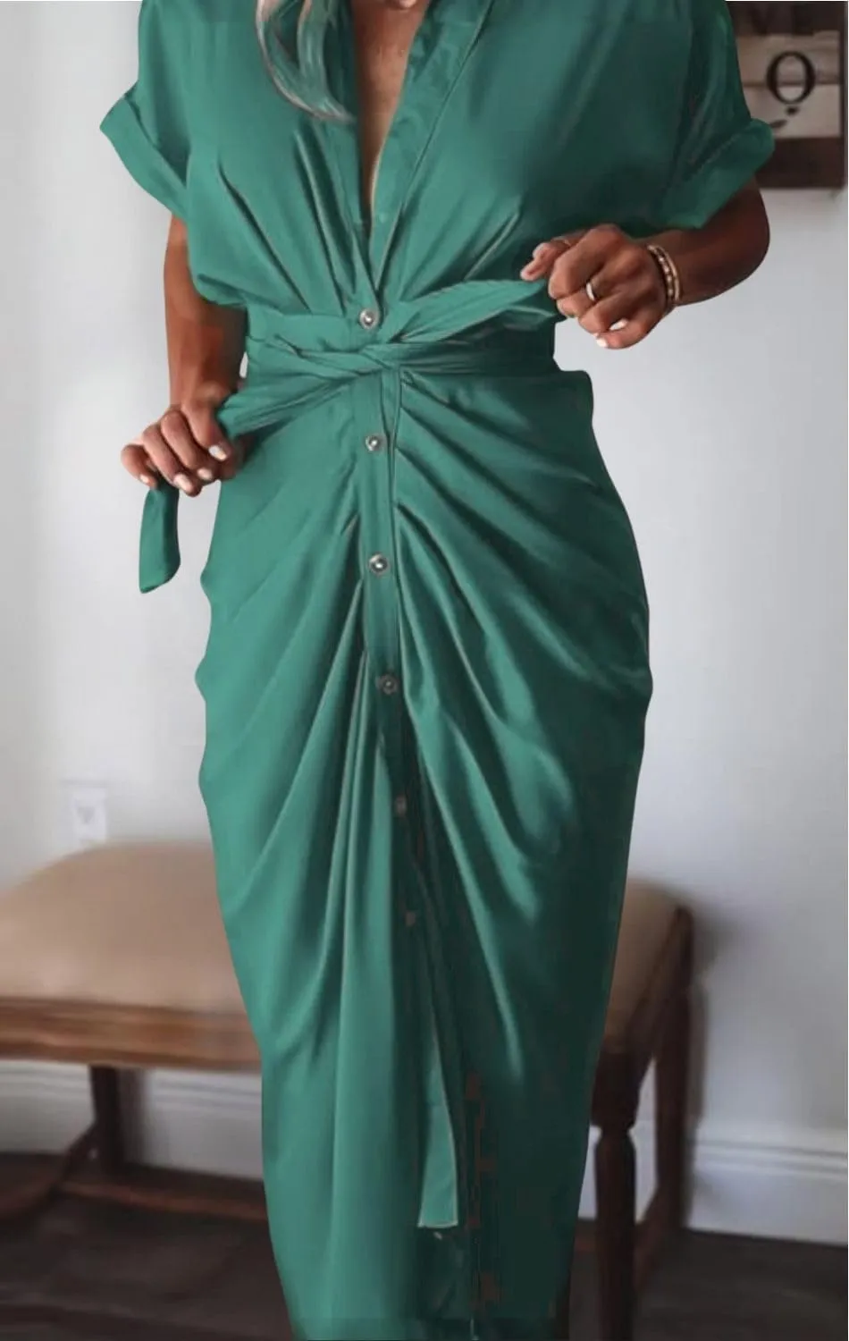 Women's Swing Classic Cute Maxi Ruched Breathable Shirt Dresses Bownot Slim Fitted Dress