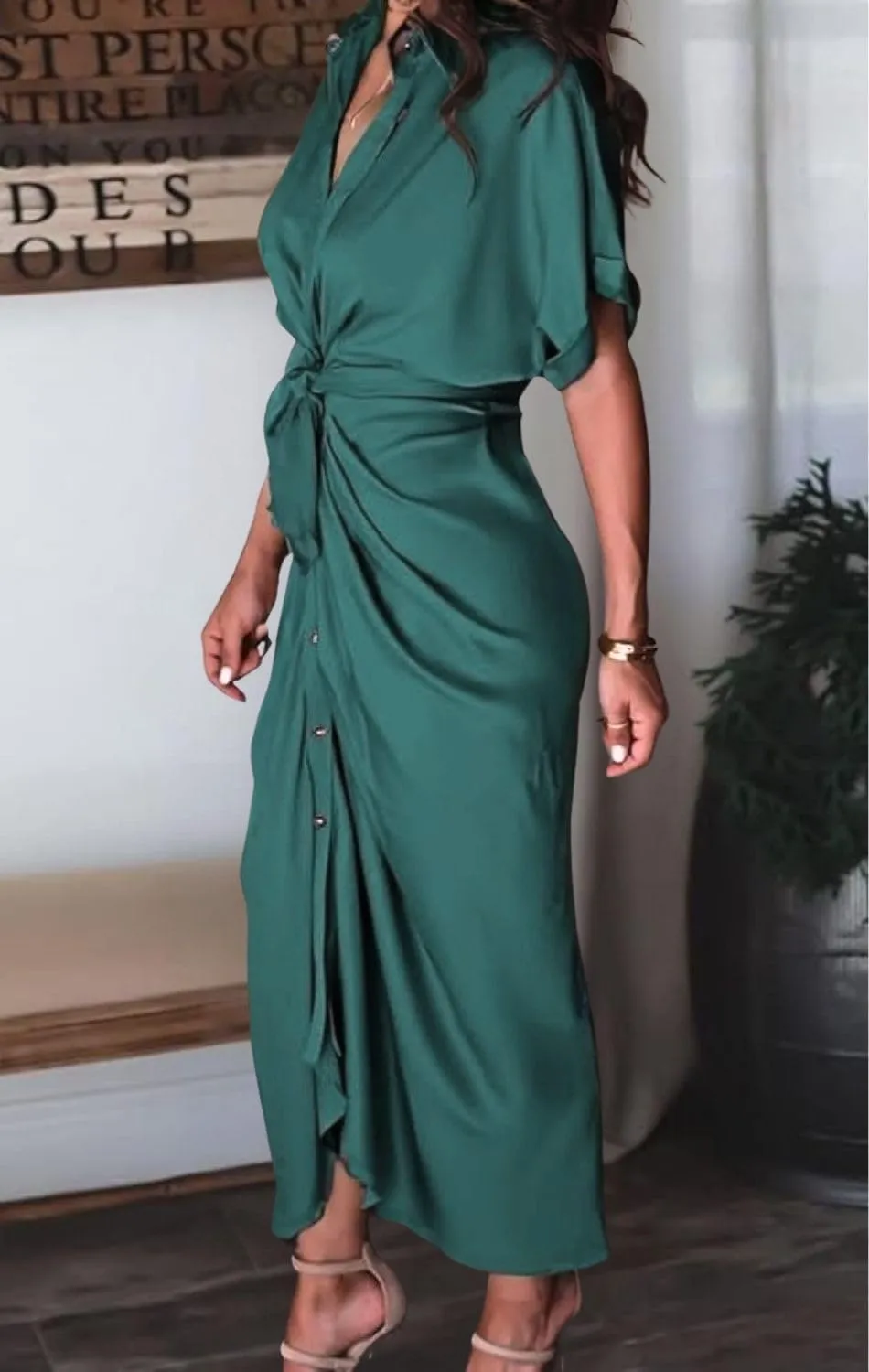 Women's Swing Classic Cute Maxi Ruched Breathable Shirt Dresses Bownot Slim Fitted Dress