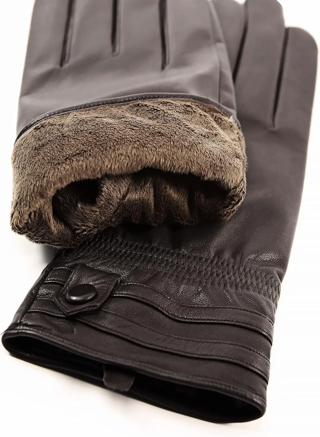 YISEVEN Men's Touchscreen Warm Fleece Fur Lined Sheepskin Leather Gloves