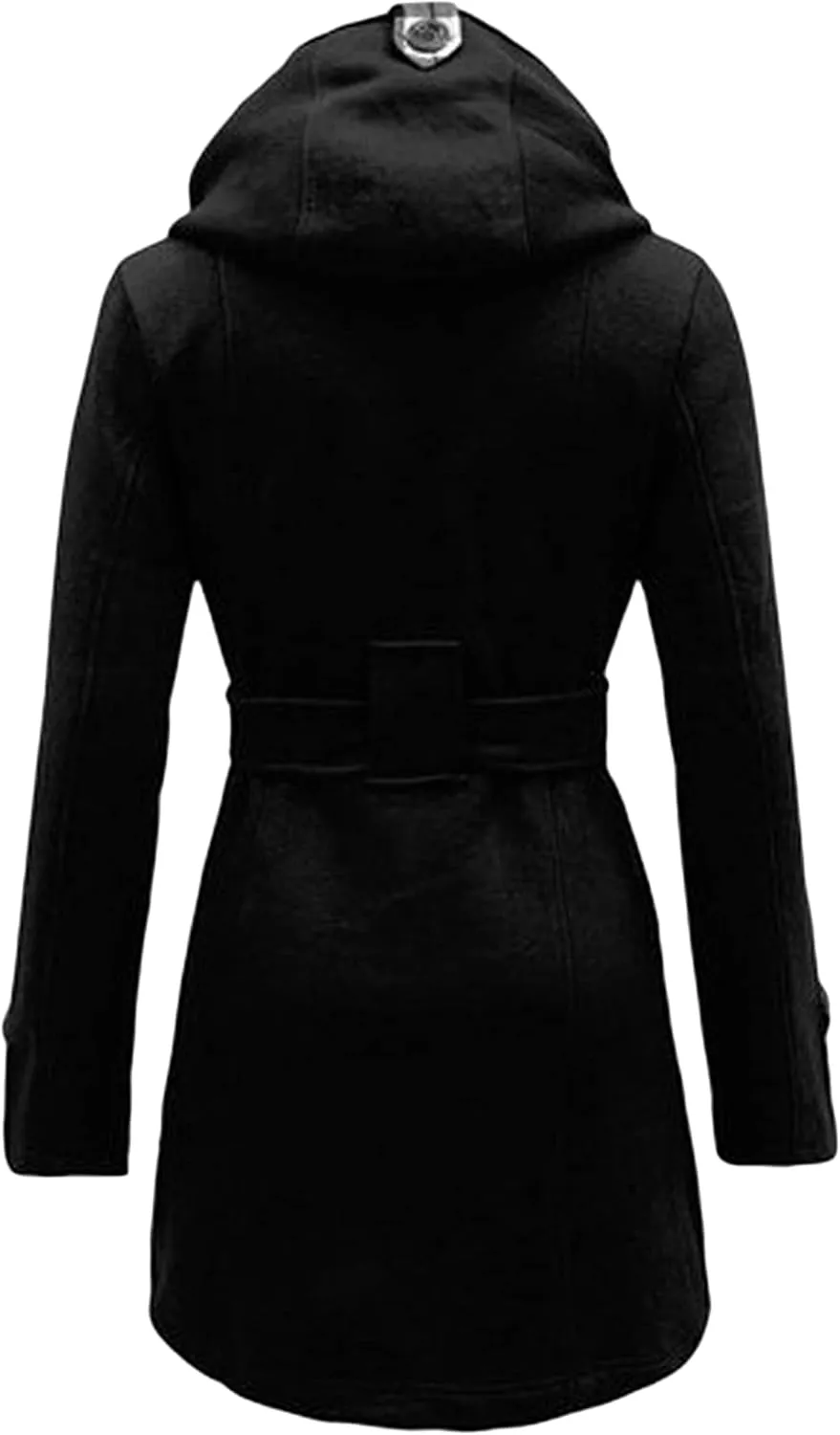 YMING Womens Winter Double Breasted Pea Coat Warm Wool Blend Trench Coat Hooded Plaid Outwear with Belt